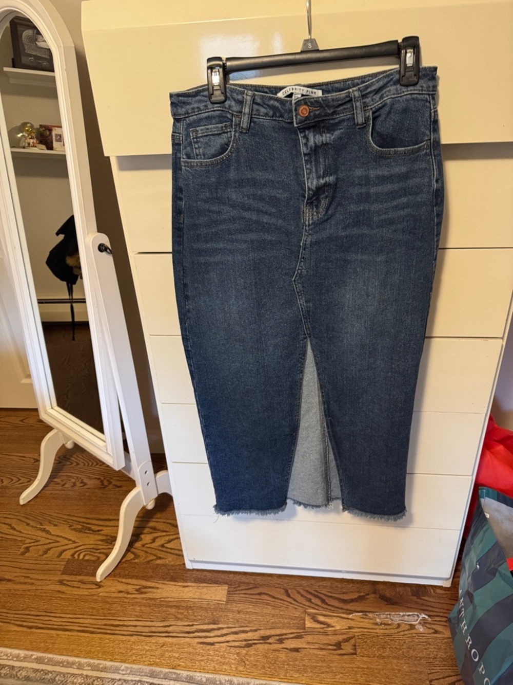 Dark Blue High-Waist Denim Pencil Skirt